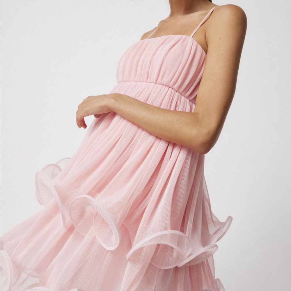 Elegant Pink Ruffled Dress Luna Tiered Babydoll Mini Dress